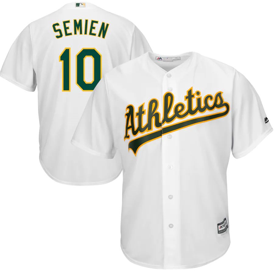 Mens Oakland Athletics 10 Marcus Semien Majestic White Cool Base Player MLB Jerseys